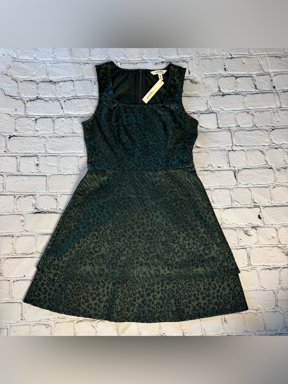 Speechless Dark Green and Black Leopard Print Mini A-Line Dress Size M Juniors